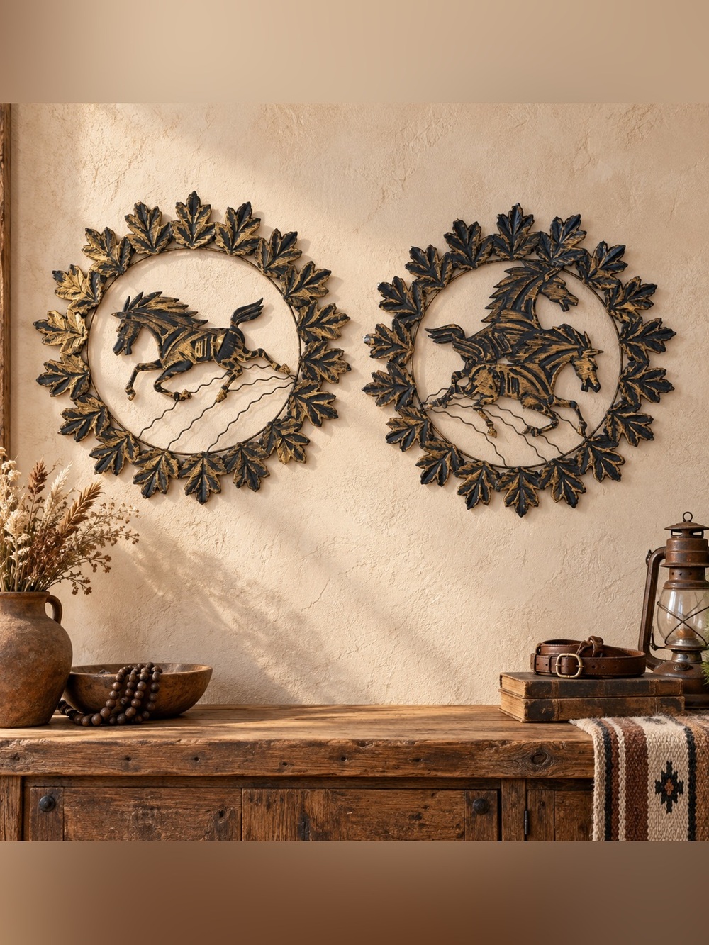 Vintage Metal Horse Wall Art Set Black Gold Running Horses Hong Kong